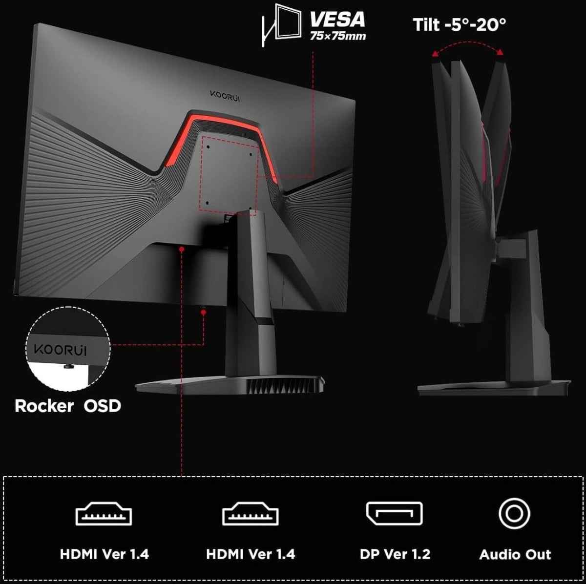 KOORUI 25E3A 24.5-Inch FHD VA Gaming Monitor – 170Hz Refresh Rate, 1ms Response Time, FreeSync &amp; G-Sync Compatible, 99% sRGB, HDMI &amp; DisplayPort | 25E3A