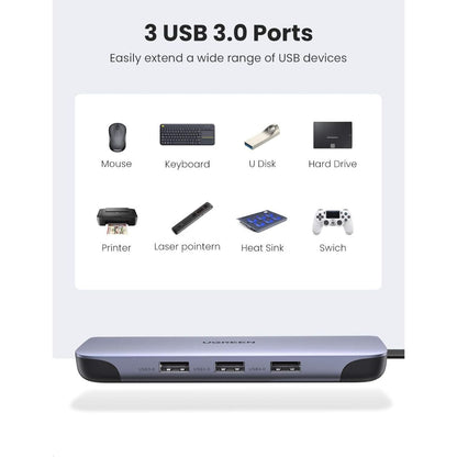 UGREEN USB-C Multiport Converter | 3 x USB 3.0 | HDMI | VGA | RJ45 Gigabit Ethernet | SD/TF Card Reader | USB-C PD Charging Hub