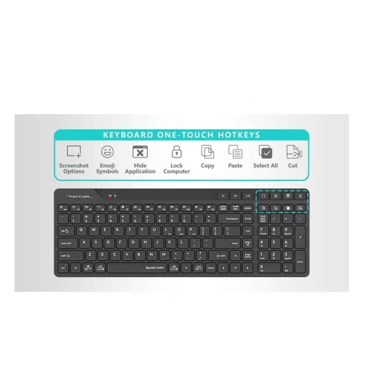 A4Tech Fstyler FB2800C Air2 Rechargeable Bluetooth & Wireless Keyboard Mouse Combo – QuietKey, Multi-Device, Type-C, Black