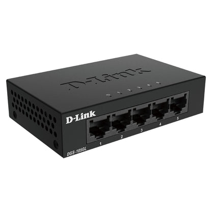 D-Link 5-Port Gigabit Unmanaged Desktop Switch, Metal Casing, Energy Efficient, Fanless, Supports 10 Gbps, 3.55 Watts Power, 10 Gbps Switching Fabric, Black | DGS-105GL