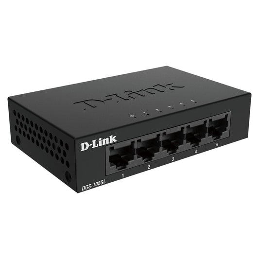 D-Link 5-Port Gigabit Unmanaged Desktop Switch, Metal Casing, Energy Efficient, Fanless, Supports 10 Gbps, 3.55 Watts Power, 10 Gbps Switching Fabric, Black | DGS-105GL