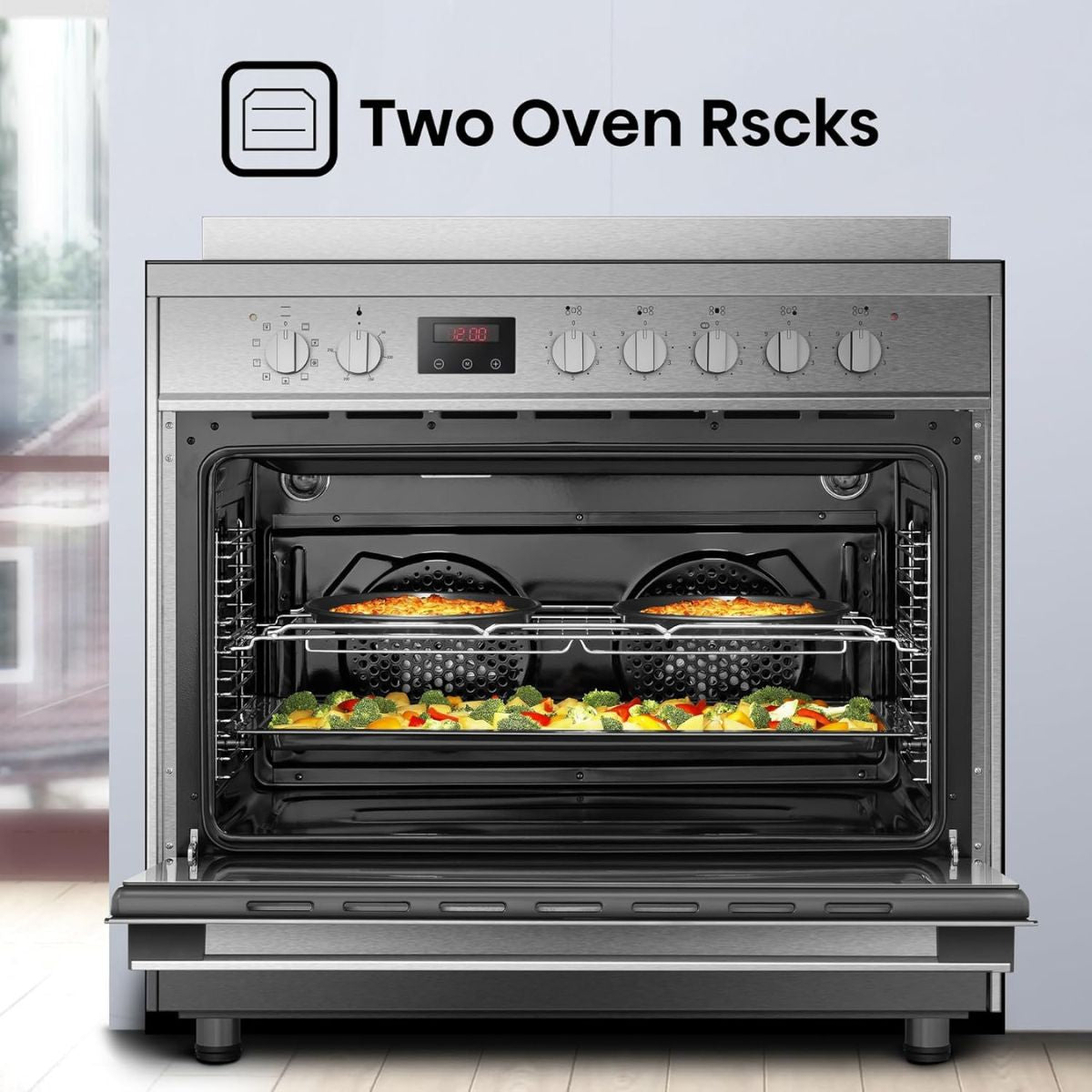 Hisense Freestanding Electric Cooker 90cm – HFEC90545X, 5-Zone Ceramic Hob & Large Electric Oven