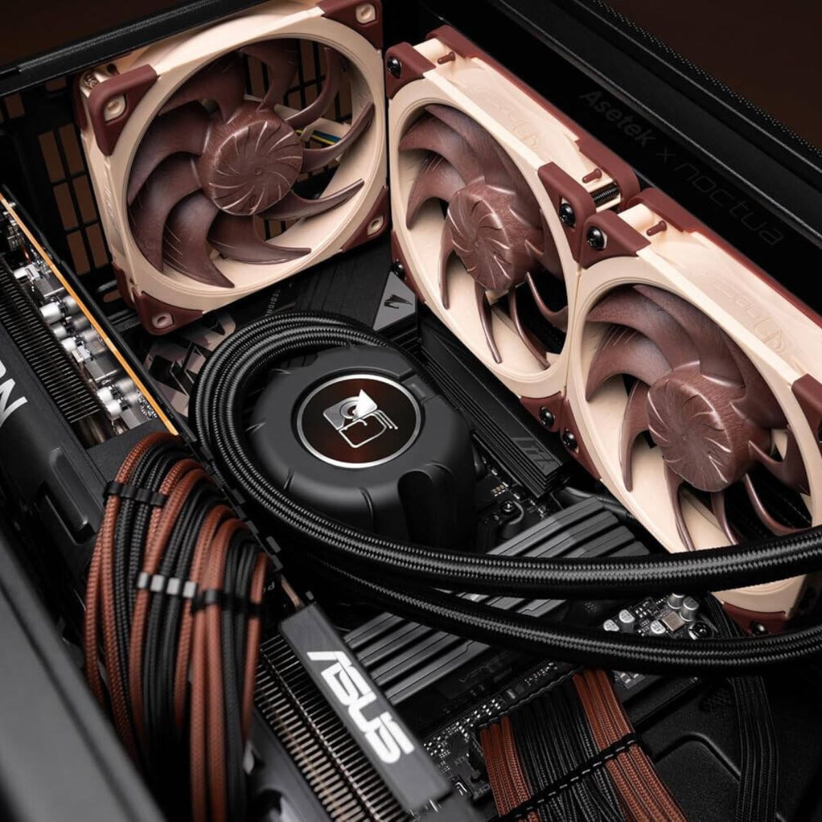 Noctua 420mm AIO Liquid CPU Cooler, Triple NF-A14x25 G2 PWM Fans, Asetek Emma V2 Pump, SecuFirm2+ Mounting, Ultra-Quiet High-Performance Water Cooling, Black/Brown/Beige | NL-LC1-42