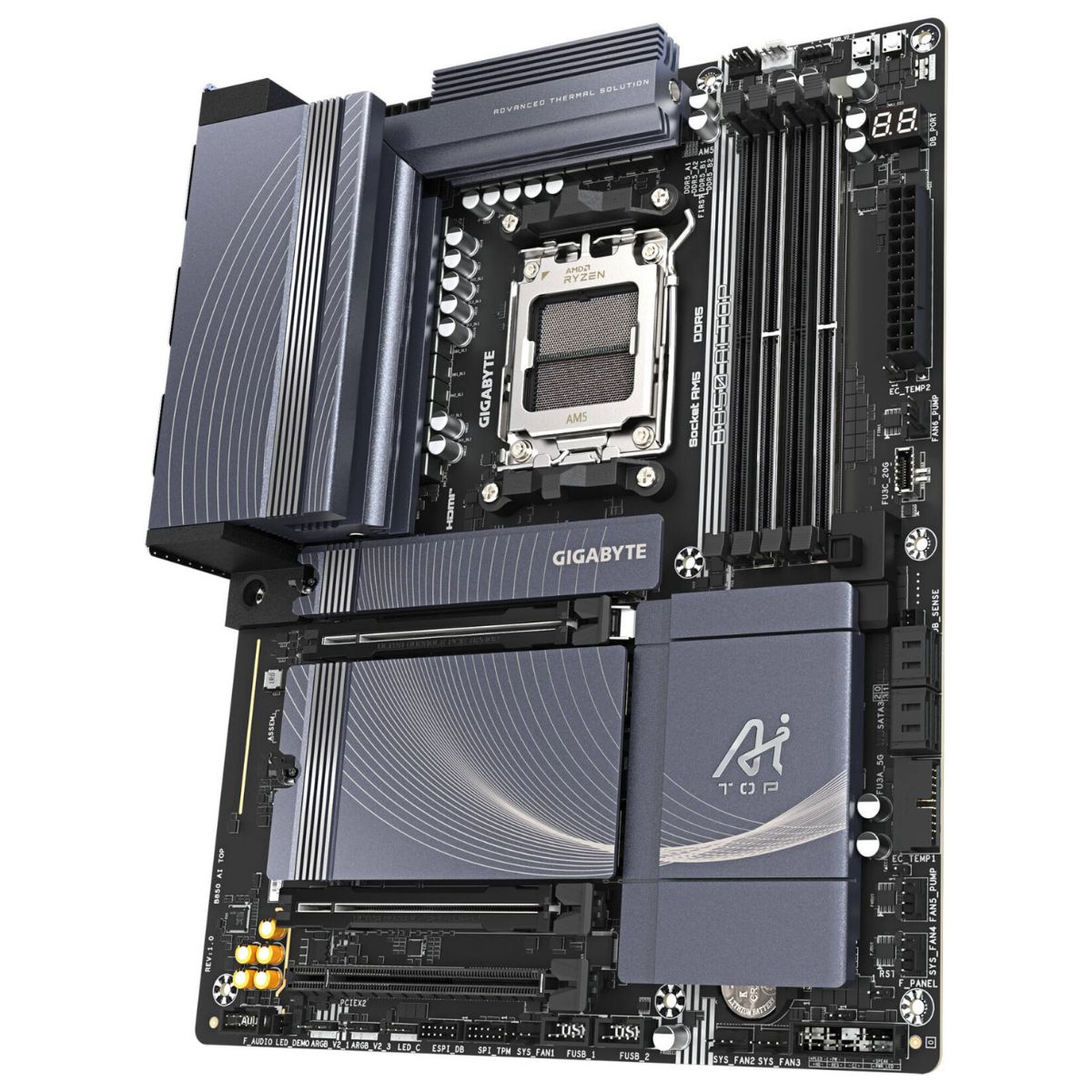 GIGABYTE B850 AI TOP AM5 ATX Motherboard, AMD B850 Chipset, 4x DDR5 DIMM Slots, Up to 256GB Max Memory, 2x PCIe 5.0 x16, 3x M.2 Slots, WiFi & Bluetooth Connectivity | B850-AI-TOP