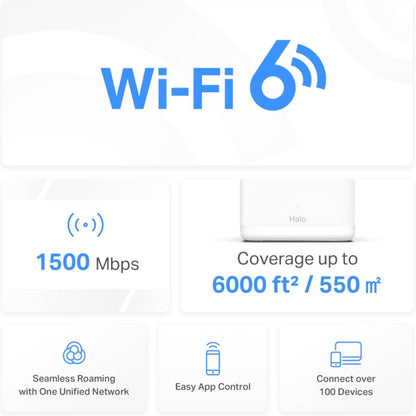 MERCUSYS Halo H60X AX1500 Mesh WiFi 6 System | 3-Pack | Dual-Band WiFi 6 Router | Up to 1500 Mbps | 6,000 ft² Coverage | Gigabit Ethernet Ports | Seamless Roaming