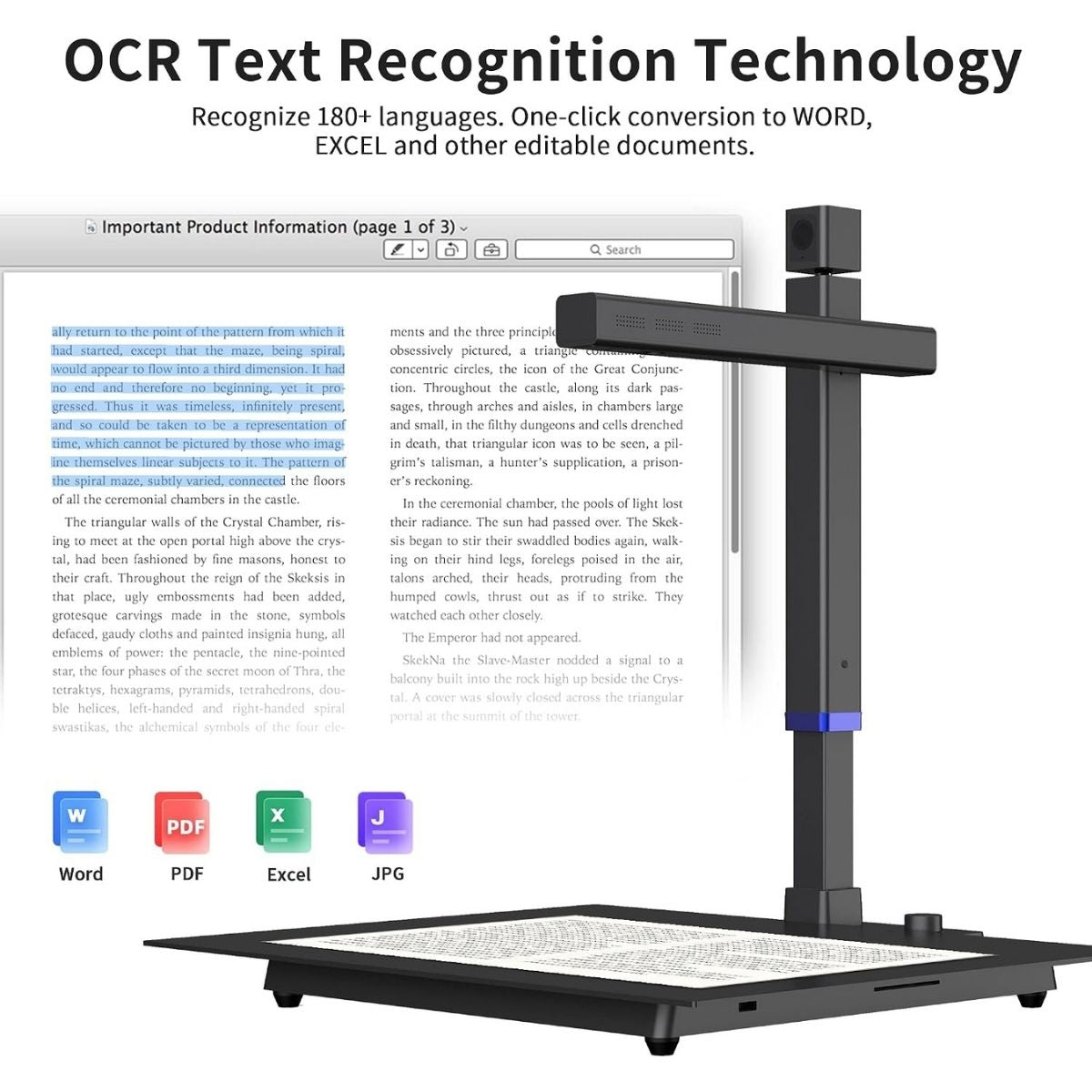 CZUR Shine Surface Pro Professional Document Scanner | 16MP Document Camera | 2MP Webcam | A3 Book Scanner