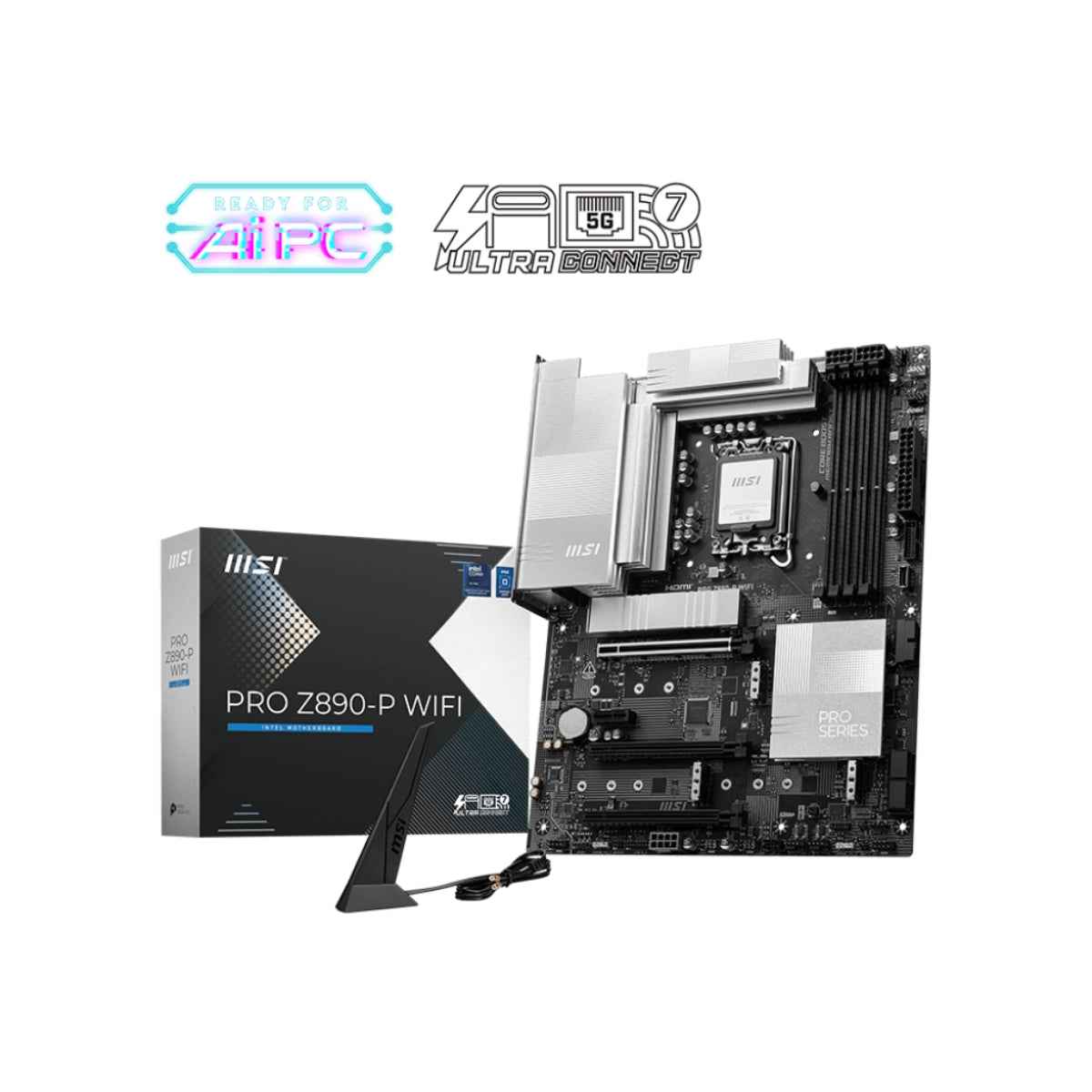 MSI Pro Z890-P Wi-Fi LGA 1851 ATX Motherboard, Intel Z890 Chipset, 4x DDR5 UDIMM Slots, Up to 256GB Max Memory, Wi-Fi 7 & BT 5.4, 3x PCI-E x16 Slots, 4x M.2 Slots - Black