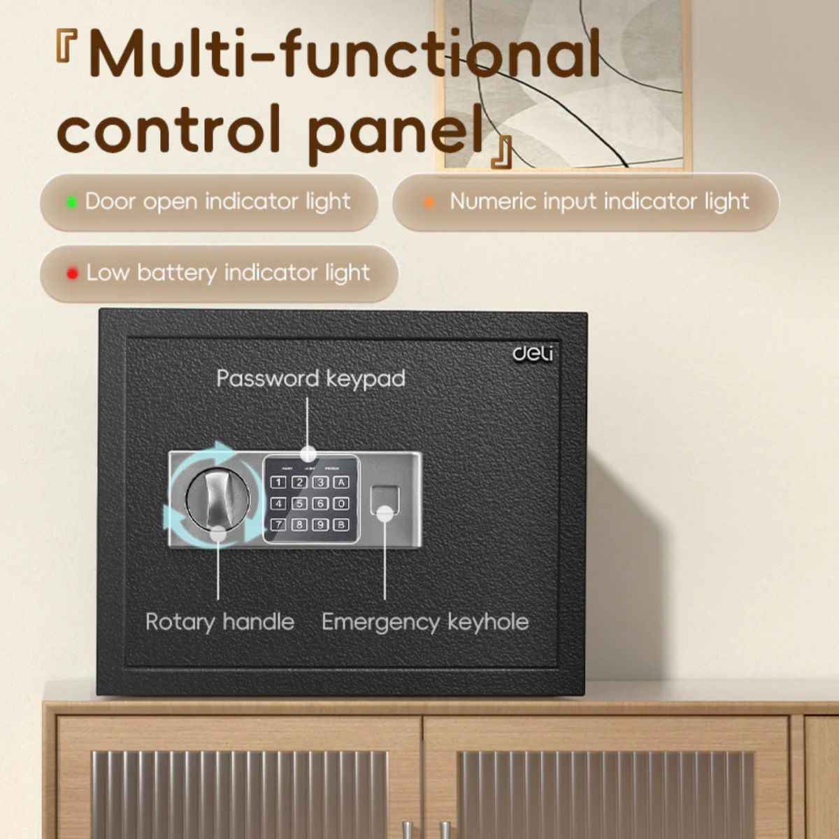 Deli T523 Fireproof Safe, Digital Safe Box with Key T523 Full Metal Body 9kg (30x38x30cm) Black