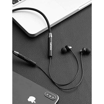 Lenovo HE05 Wireless Neckband Earphone, Bluetooth V5.0, 8 Hours Playtime, 10mm Driver Diameter, 20-20kHz Frequency, 98dB Sensitivity, Black | V8250B