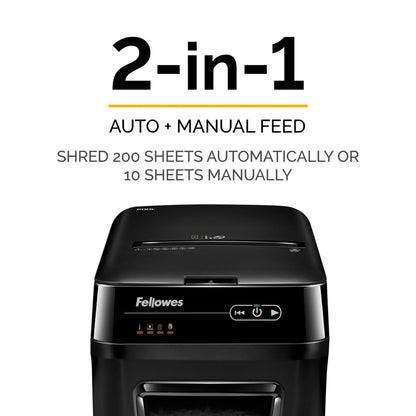 Fellowes AutoMax 200C Cross-Cut Paper Shredder | 200-Sheet Auto Feed | P-4 | 32L Bin | SilentShred | 4653601