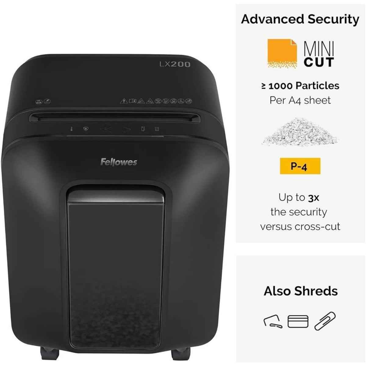 Fellowes Powershred LX200 – Compact Micro-Cut Shredder (12-Sheet, P-4 Security, 6-Gal Bin)