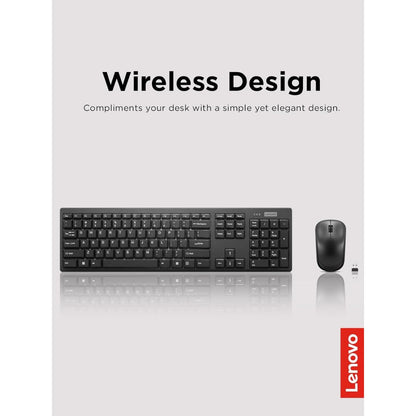 Lenovo 100 Wireless Keyboard & Mouse Combo | 2.4GHz Wireless Connectivity | English & Arabic Keyboard | 1000 DPI Optical Mouse | Black | GX30S99500