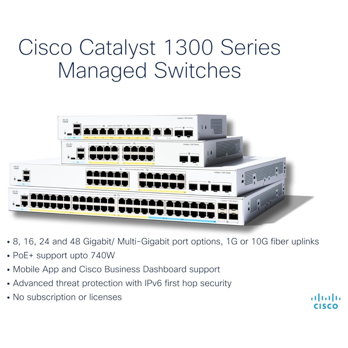 Cisco Catalyst 1300-8P-E-2G Managed Switch – 8-Port Gigabit PoE, 2x 1GE Combo Uplink, External Power Supply | C1300-8P-E-2G