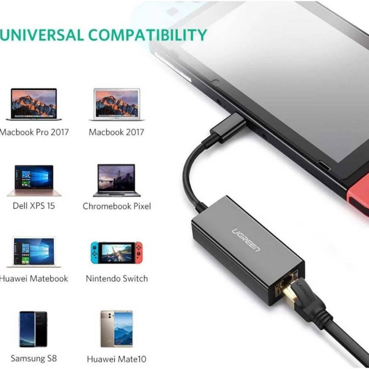 UGREEN 50307 USB-C to Gigabit Ethernet Adapter | 10/100/1000Mbps | 7.5cm Cable | Black