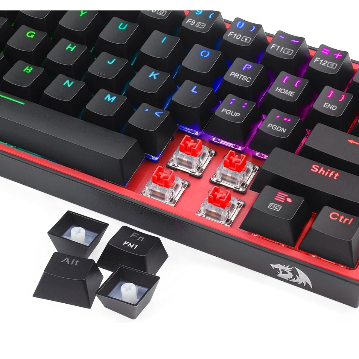 Redragon Fizz Pro K616-RGB Wired/Wireless RGB Mechanical Gaming Keyboard, Ultra-Portable, Bluetooth 2.4G Connection, 61 Keys, Hot-Swappable Red Switch, 20 Preset Backlight Modes, Black | K616-RGB