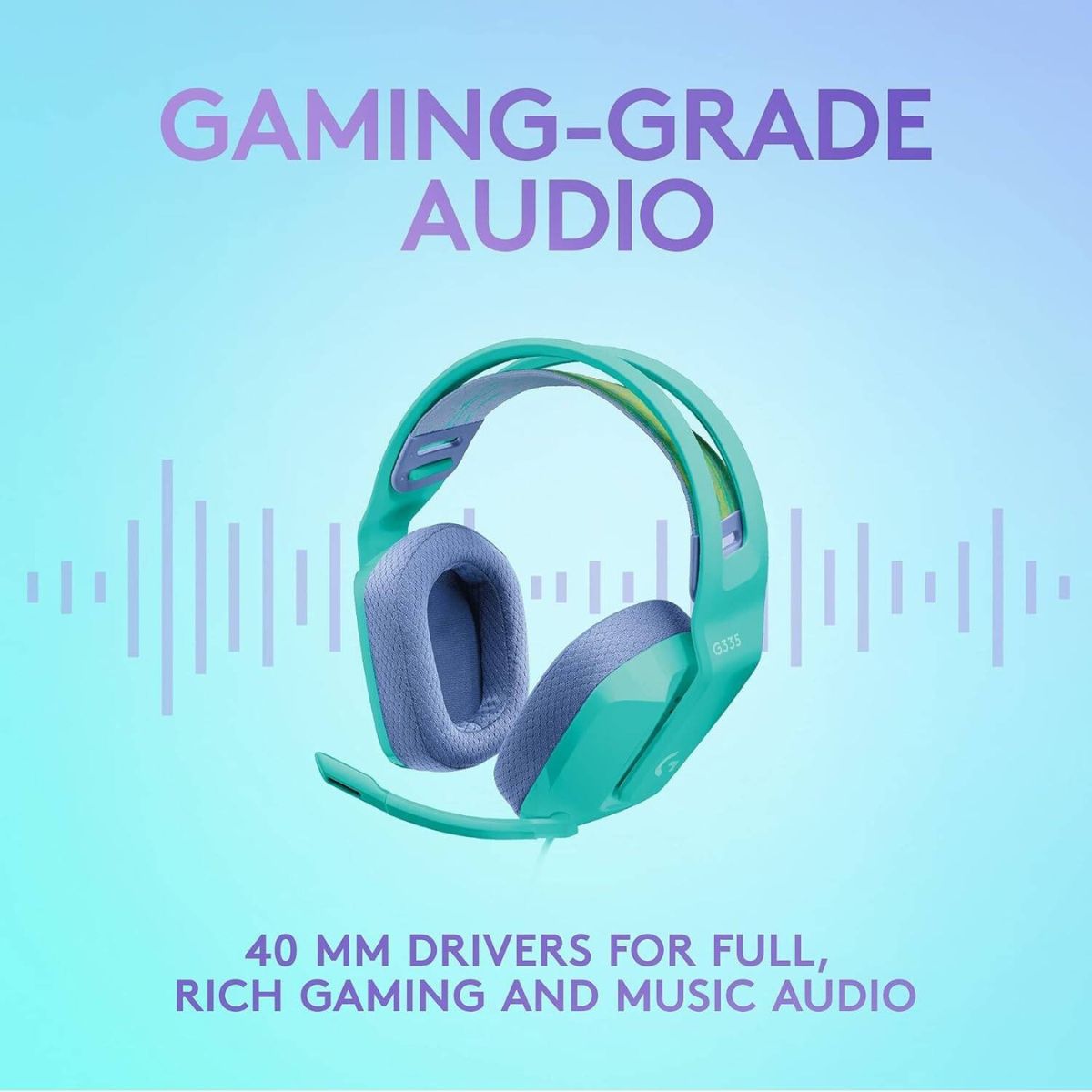 Logitech G335 Wired Gaming Headset, 40mm Drivers, Integrated Boom Mic, Soft, Breathable Memory Ear Cups, Adjustable Suspension Headband, Compatible with PC, PS, Xbox, Switch - Mint, Black