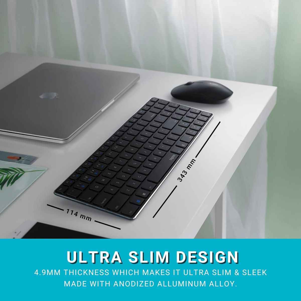 Rapoo 9320M Multi-Mode Wireless Keyboard & Mouse Combo – Bluetooth 3.0/4.0/5.0, 2.4GHz, Spill-Resistant, 1300 DPI Mouse