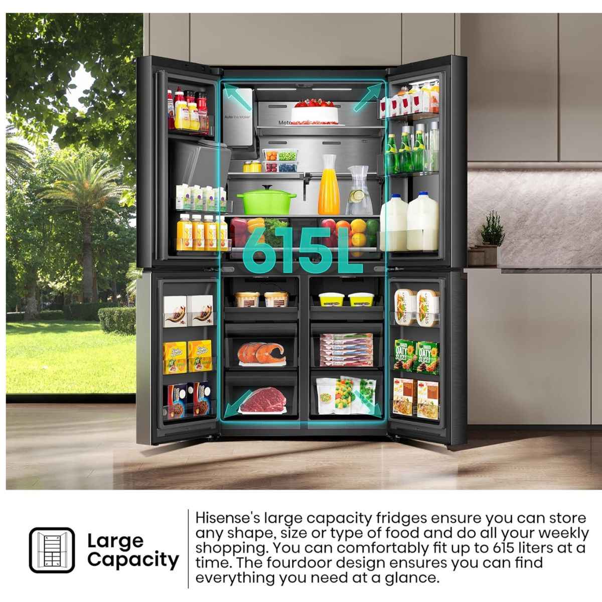 Hisense 607L Four Door French Smart Refrigerator – RQ9P780TTB1, Grey Finish
