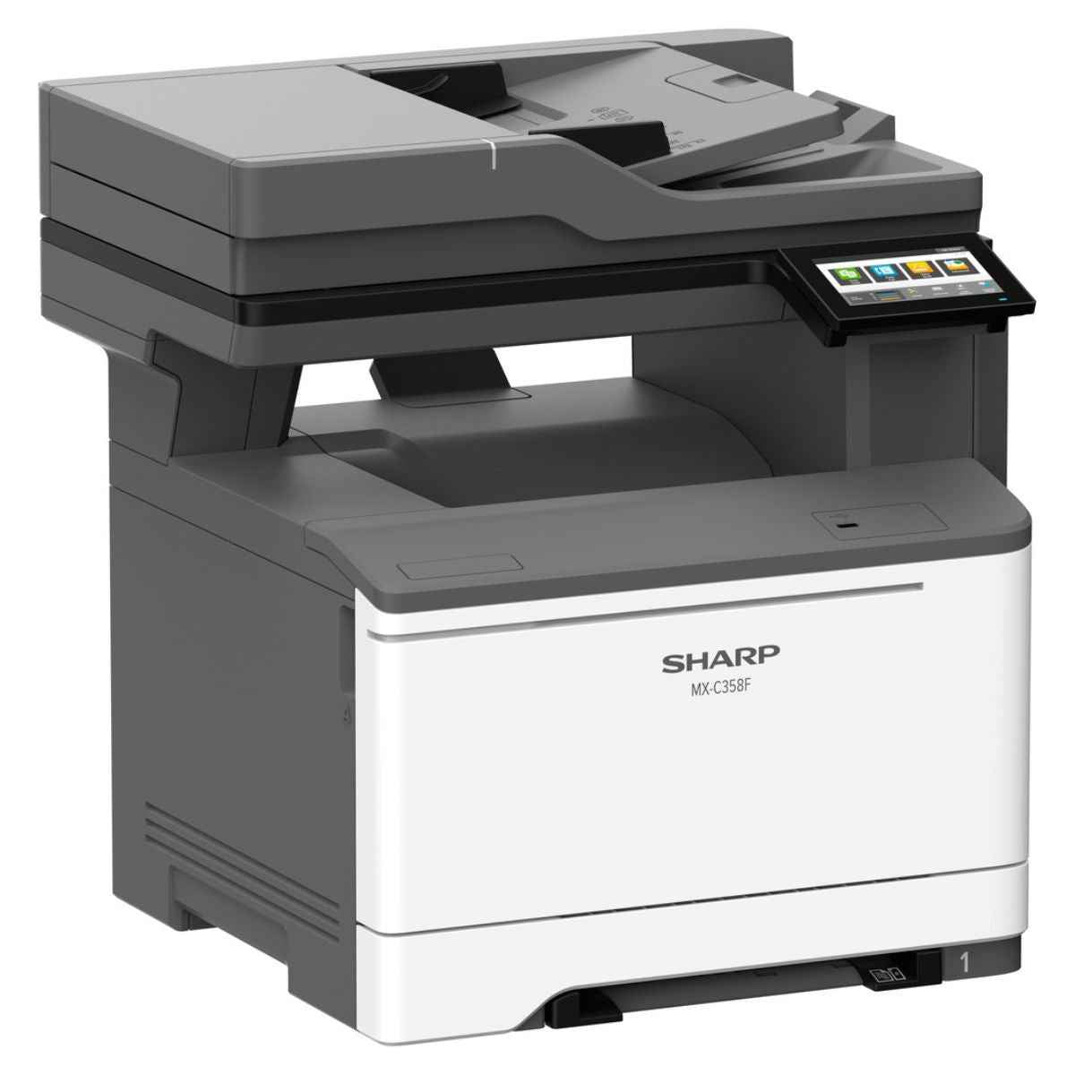Sharp MX-C358F Multifunction Printer, 4.3" Colour LCD Touchscreen, 1200 x 1200 DPI Resolution, 33 Colour, 33 B/W PPM Print Speed, Max 2001 Sheets Paper Capacity, Gray | MX-C358F