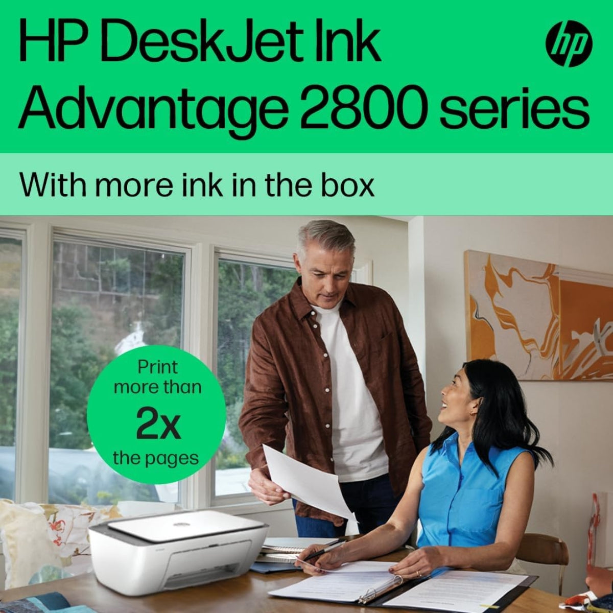 HP DeskJet Ink Advantage 2875 AIO Printer, Print, Copy, Scan, Up to 7.5ppm Print Speed, 1200 x 1200 DPI Print Resolution, Contact Image Sensor Scan Technology, White | 60K47C