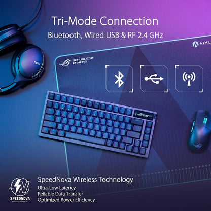 Asus ROG Azoth 75 DIY Custom RGB Gaming Keyboard – Black & White, 75%, OLED Display, Tri-Mode Connection, Hot-Swappable, ROG NX Switches
