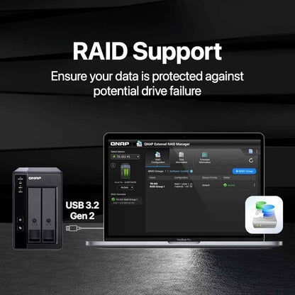 QNAP TR-002 2-Bay USB Type-C RAID Expansion Enclosure – SATA HDD/SSD Storage for NAS, Windows, Mac & Linux
