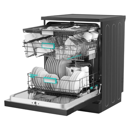 Hisense HS673C90BME Freestanding Dishwasher | 16 Place Settings | WiFi Connectivity | Smart Dry | Three-Level Wash | Inverter Technology | Premium Black