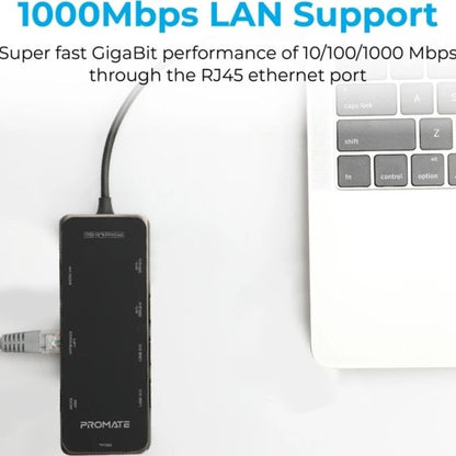 Promate PrimeHub-Go 9-in-1 USB-C Hub | 100W Power Delivery | Compact Multiport Adapter