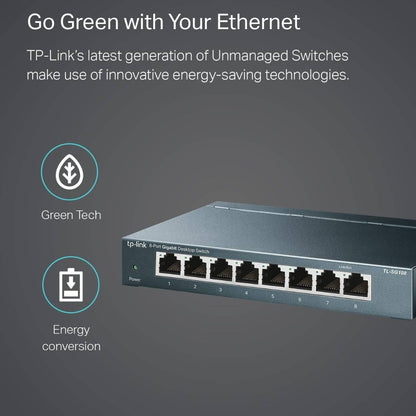 TP-Link TL-SG108 8-Port Gigabit Desktop Switch | 10/100/1000Mbps Ethernet Ports | 16Gbps Switching Capacity | Energy-Efficient Design | Black