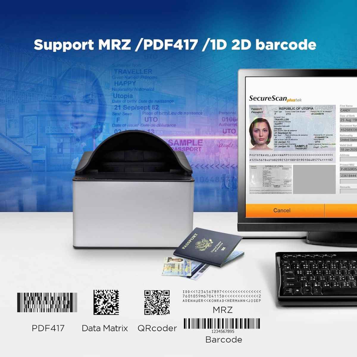 Plustek SecureScan X50 Passport Scanner – USB 2.0, 5 Megapixels, White LED, Compact MRTD &amp; ID Scanner