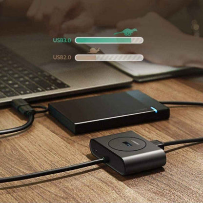 UGREEN 40850 USB 3.0 Hub with USB-C Port – 1m Cable, LED Indicator, Multi-OS Compatible (Black)