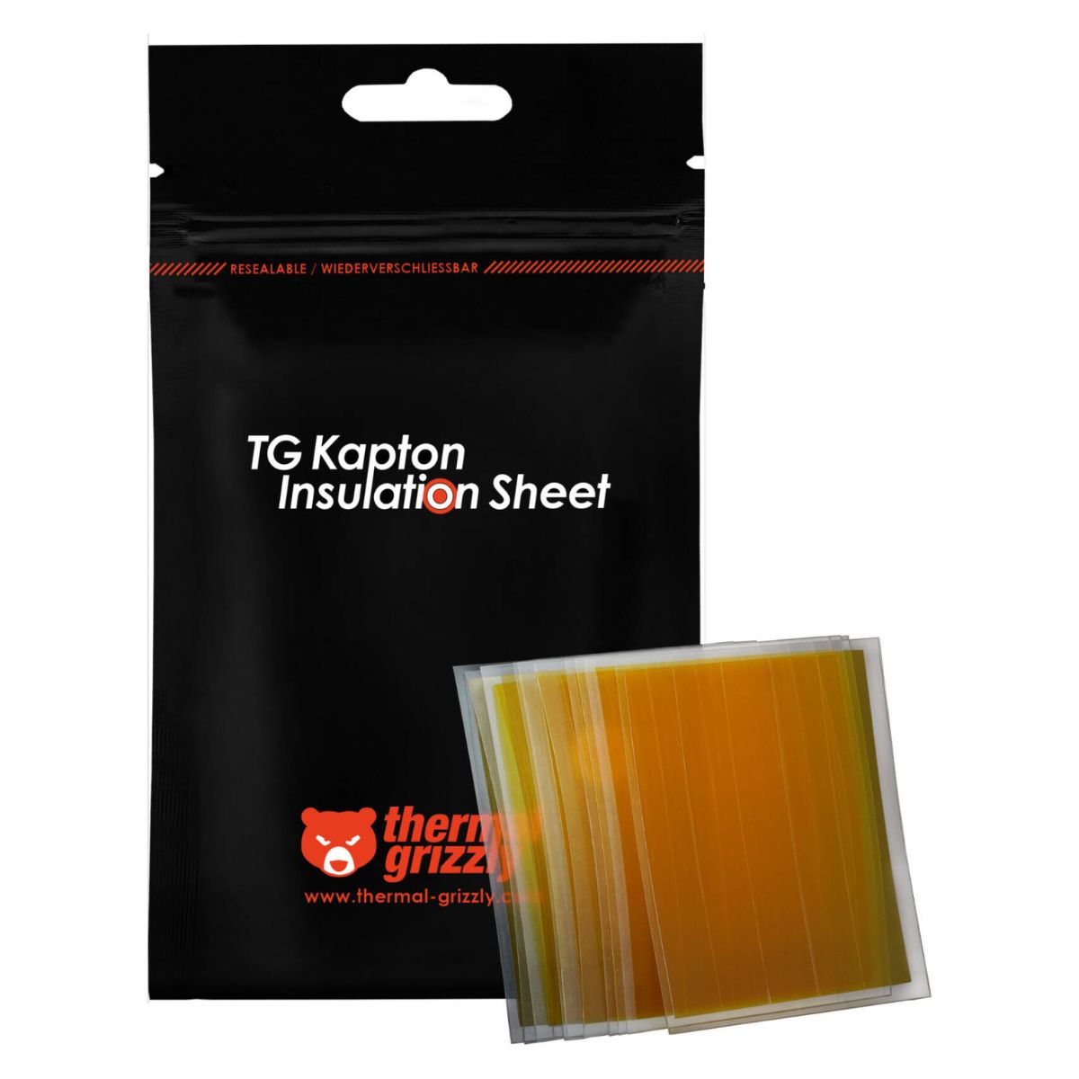 Thermal Grizzly Kapton Insulation Sheet | 50 Strips | 10 x 60mm | 40 µm Thick | High-Temperature Polyimide Film | Up to 280°C | TG-KIS-10-60-50