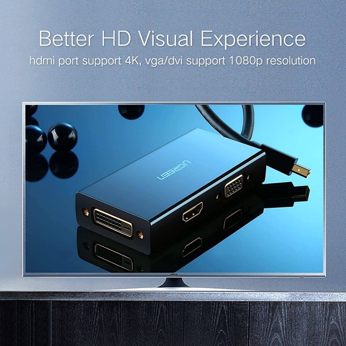 UGREEN 20418 Mini DisplayPort to HDMI, DVI &amp; VGA Adapter | 3-in-1 Mini DP Converter | 4K Support | Thunderbolt Compatible | Black
