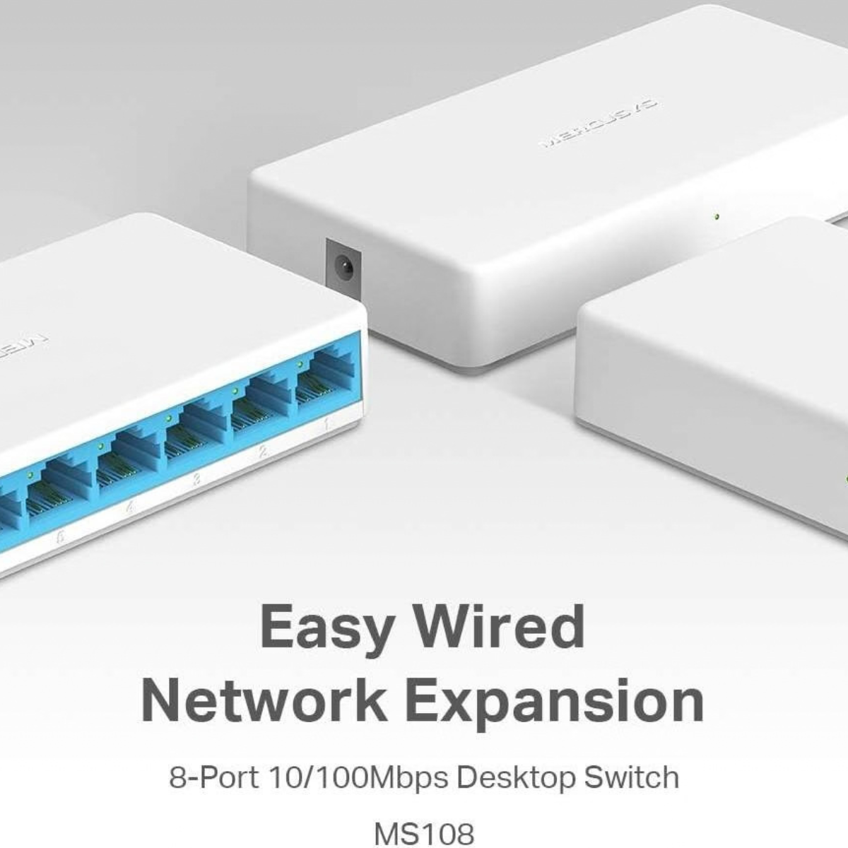 Mercusys MS108 8-Port Desktop Switch | 8× 10/100Mbps RJ45 Ports | 1.6Gbps Switching Capacity | Auto MDI/MDIX | Plug & Play | Fanless Design | Compact Desktop Switch
