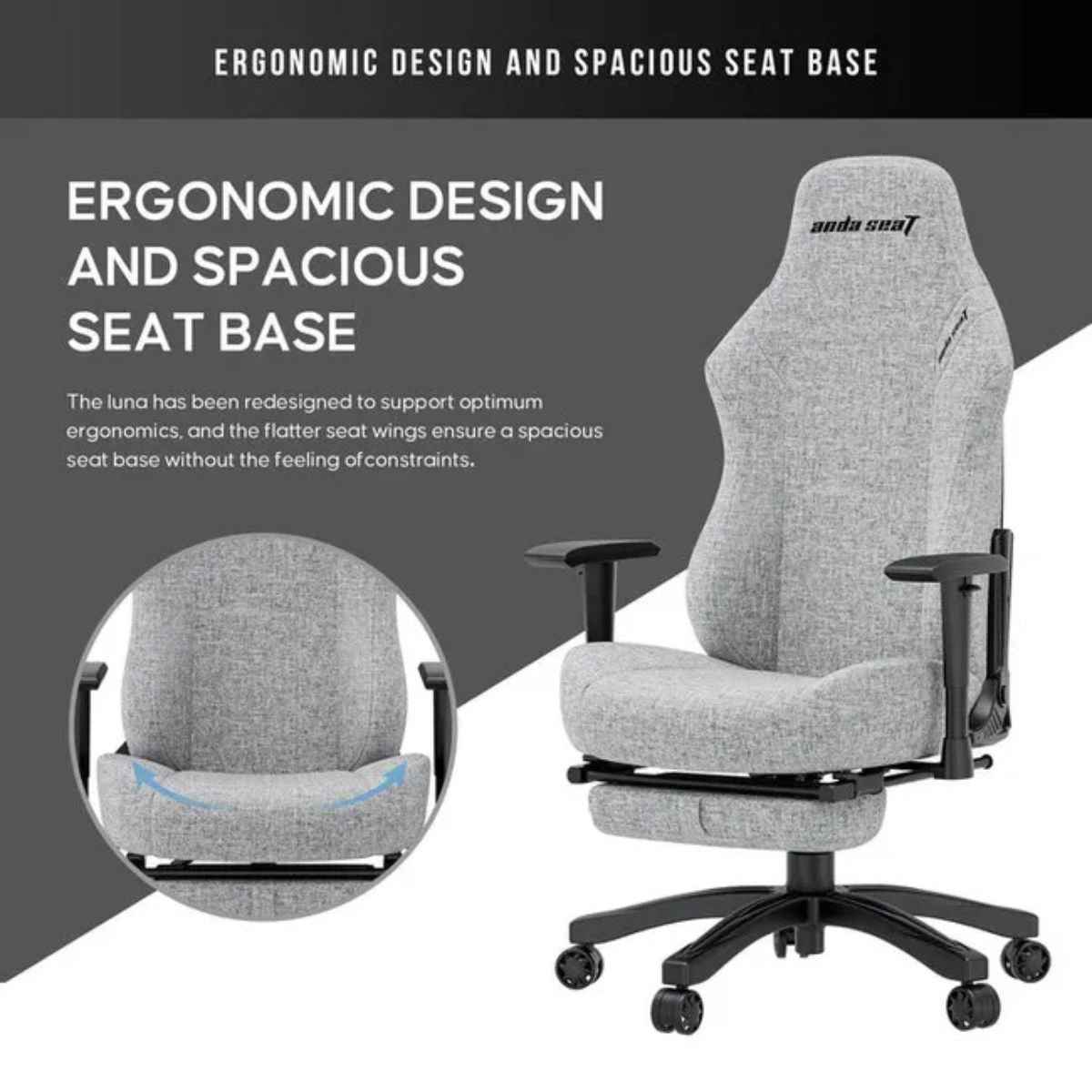 AndaSeat Luna Pro Gaming Chair – Fabric Linen, Reclining with Footrest, Ergonomic Comfort (Copy)