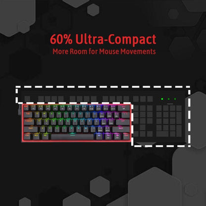 Redragon FIZZ K617 Mechanical Gaming Keyboard,  60% Wired, 61 Keys, Full-Transparent Design, RGB Backlighting, Linear Switches, Hot-Swappable, Pro Software