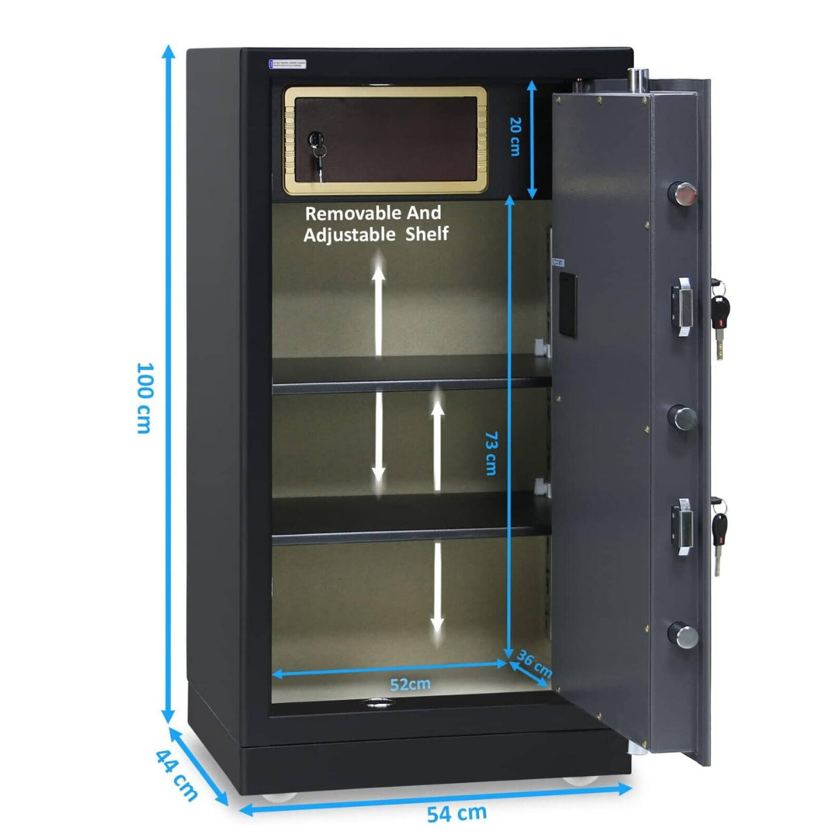 Rubik X-Large Executive Digital Safe Box RB100XTD – Triple Security Lock, Ultra Large Capacity, Heavy-Duty Steel, 100×54×44cm, Black/Grey