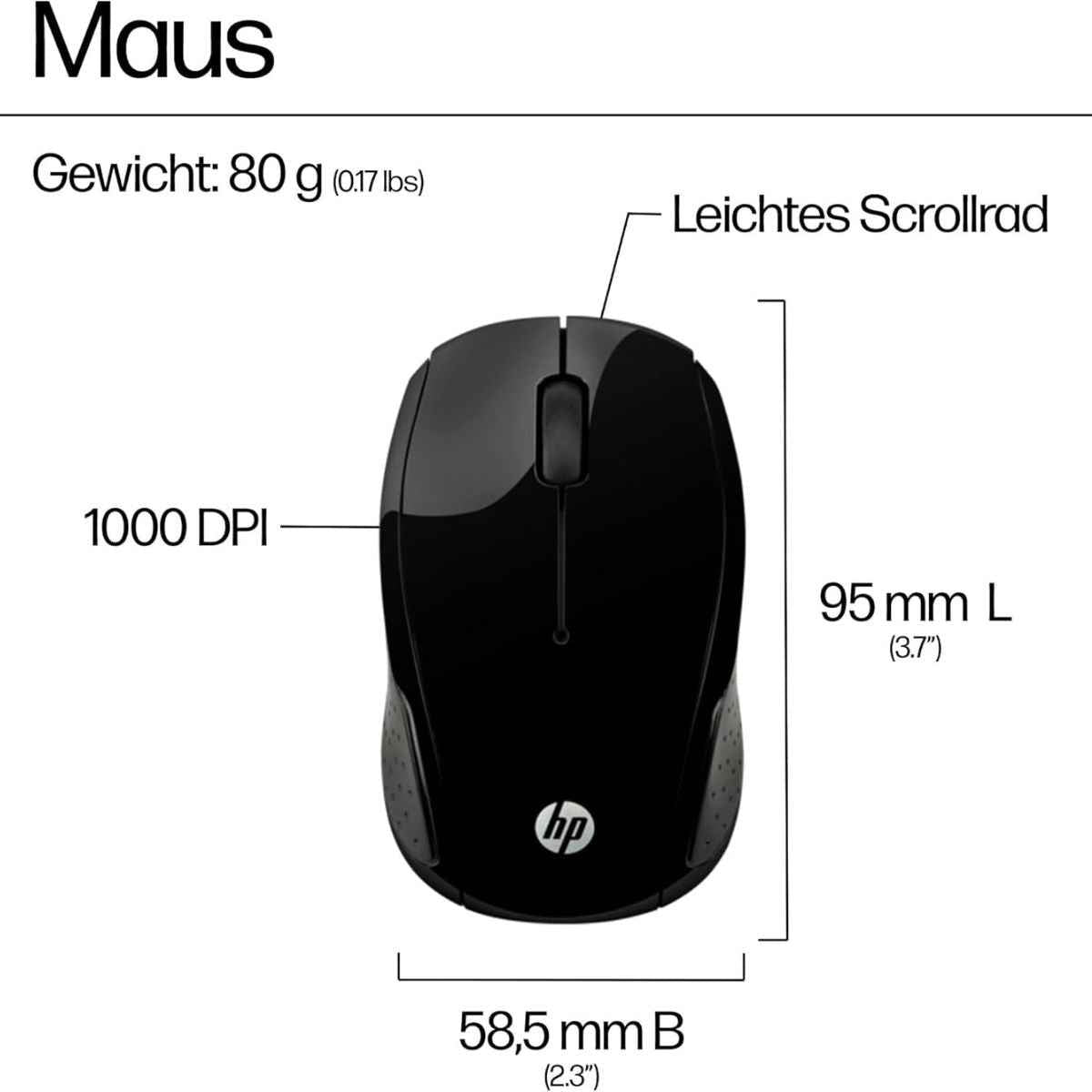 HP 200 Wireless Mouse | 1,000 DPI Optical Sensor | 2.4GHz Wireless Connectivity | Black | X6W31AA