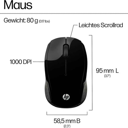 HP 200 Wireless Mouse | 1,000 DPI Optical Sensor | 2.4GHz Wireless Connectivity | Black | X6W31AA