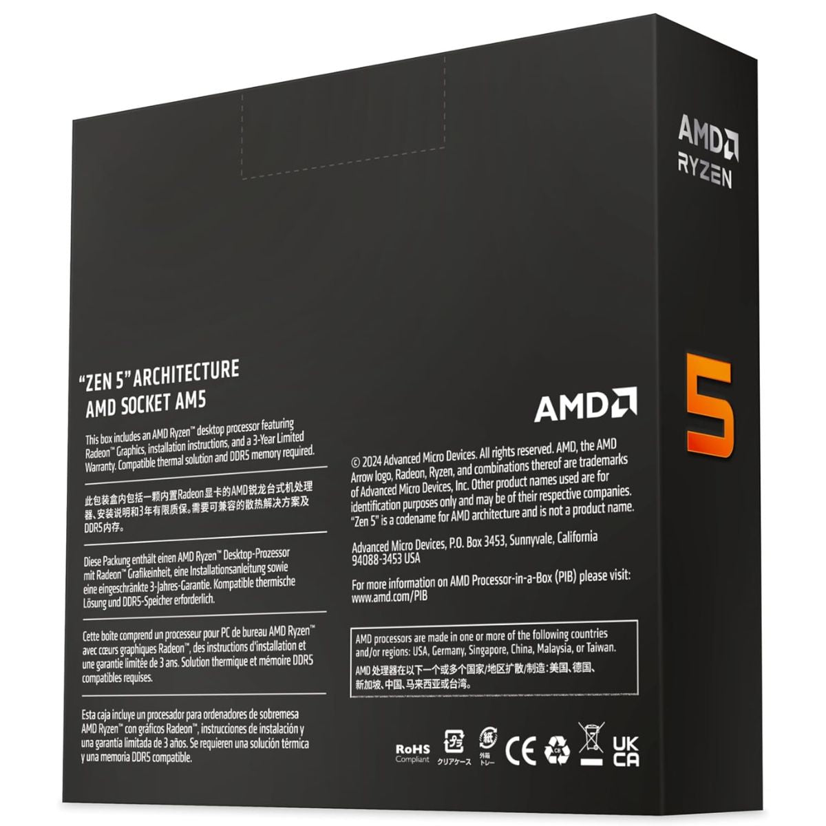 AMD Ryzen 5 9600X AM5 CPU Processor, 6 Cores & 12 Threads, 5.4 GHz Max Boost Clock, 6MB L2 & 32MB L3 Cache, AMD Radeon Graphics, Zen 5, PCIe 5.0 x16 | 100-100001405WOF