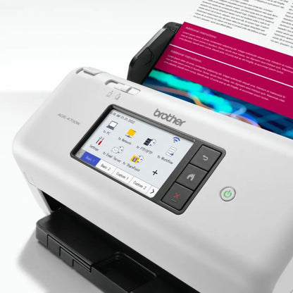 Brother ADS-4700W Professional Wireless Desktop Scanner, 40ppm Simplex/80ipm Duplex Scanning, 600x600dpi Resolution, 4.3" Touchscreen, 80-Page ADF, USB/Wi-Fi & Ethernet, White | 5WDE0800173