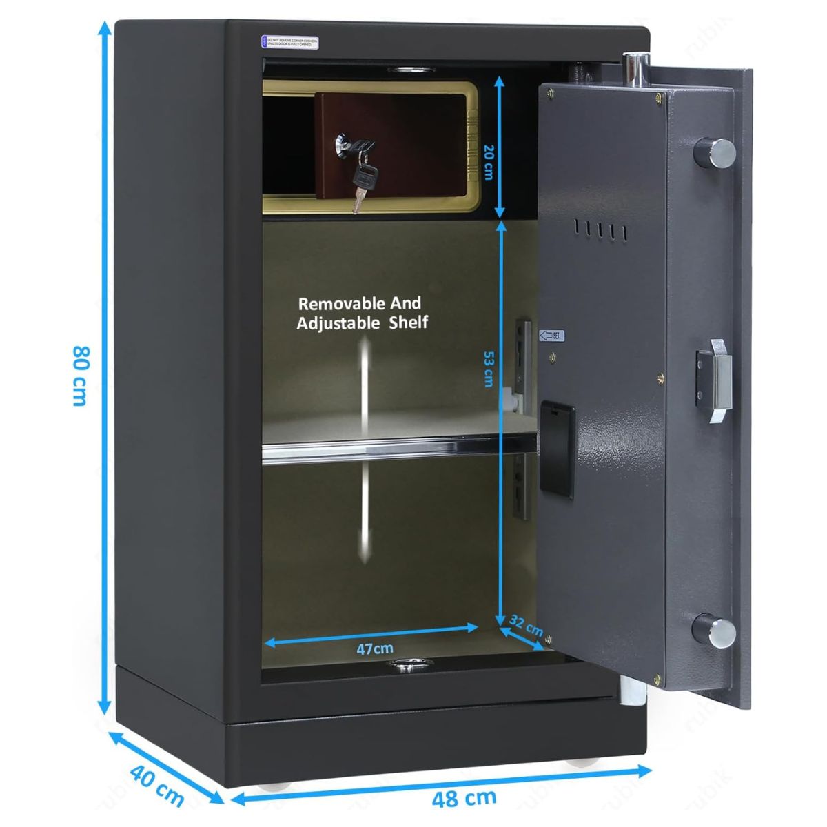 Rubik Large Executive Digital Safe Box, Dual Security Lock -RB73XTD (80x48x40cm) Black/Grey