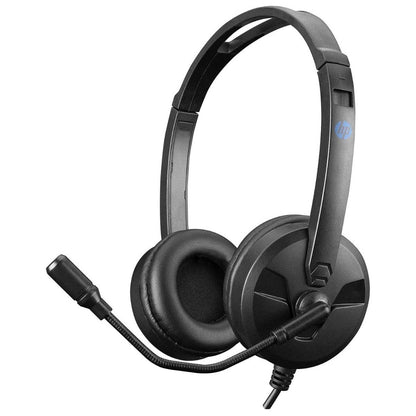 HP DHE-8009 Stereo Headphones 40mm Driver Diameter Noise-Cancelling Microphone 3 5mm Audio Jack Black DHE-8009