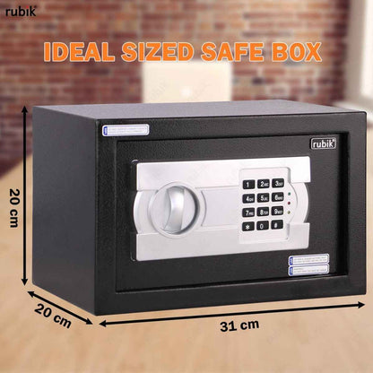 Rubik Small Safe Box with Digital Keypad & Key Lock – 20x31x20cm, Black, White