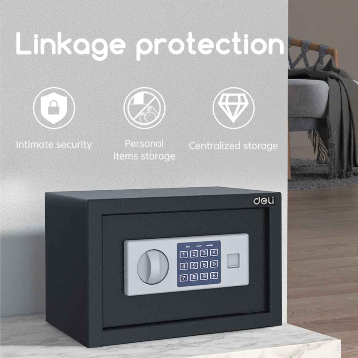 Deli T520 Fireproof Safe, Digital Safe Box with KeyT520 Full Metal Body 4.1kg (20x31x20cm) Black
