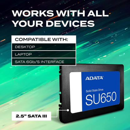 ADATA Ultimate SU650 512GB Internal SSD, 2.5-Inch SATA III Solid State Drive, 3D NAND Flash, High-Speed Storage Upgrade | ASU650SS512GTR