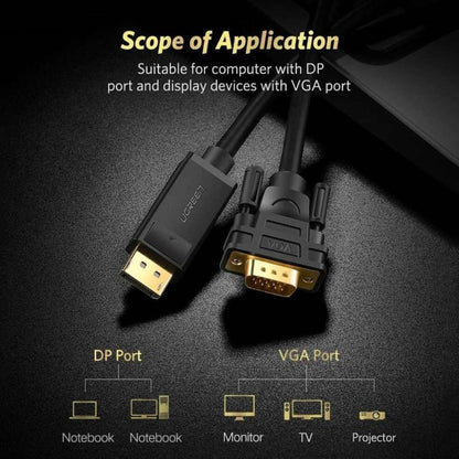 UGREEN DP105 DisplayPort to VGA Cable | Male to Male | 1080P @ 60Hz | 1.5m | Gold-Plated | Black | 10247