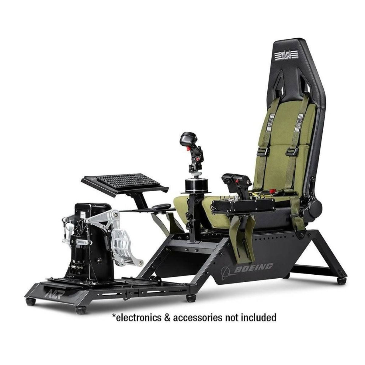 Next Level Racing Flight Simulator Boeing Military Edition | Dedicated Flight Cockpit | Wide Adjustments | Green Canvas Seat | Black/Green | NLR-S028