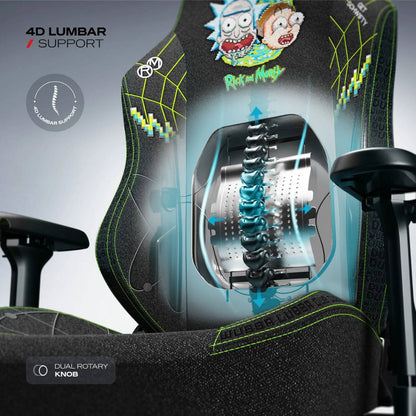 Cybeart Rick and Morty Gaming Chair – Premium APEX 2.0 Licensed, Enduraweave Fabric, 4D Armrests, Adjustable Lumbar (Black/Green)