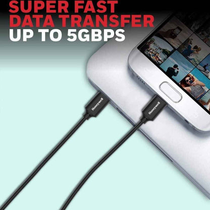 Honeywell Type C USB 3.1 Cable, PD 100W, QC 3.0, 1.8 Mtr, Fast Charge & Ultra Soft Silicone Sync Cable, Black